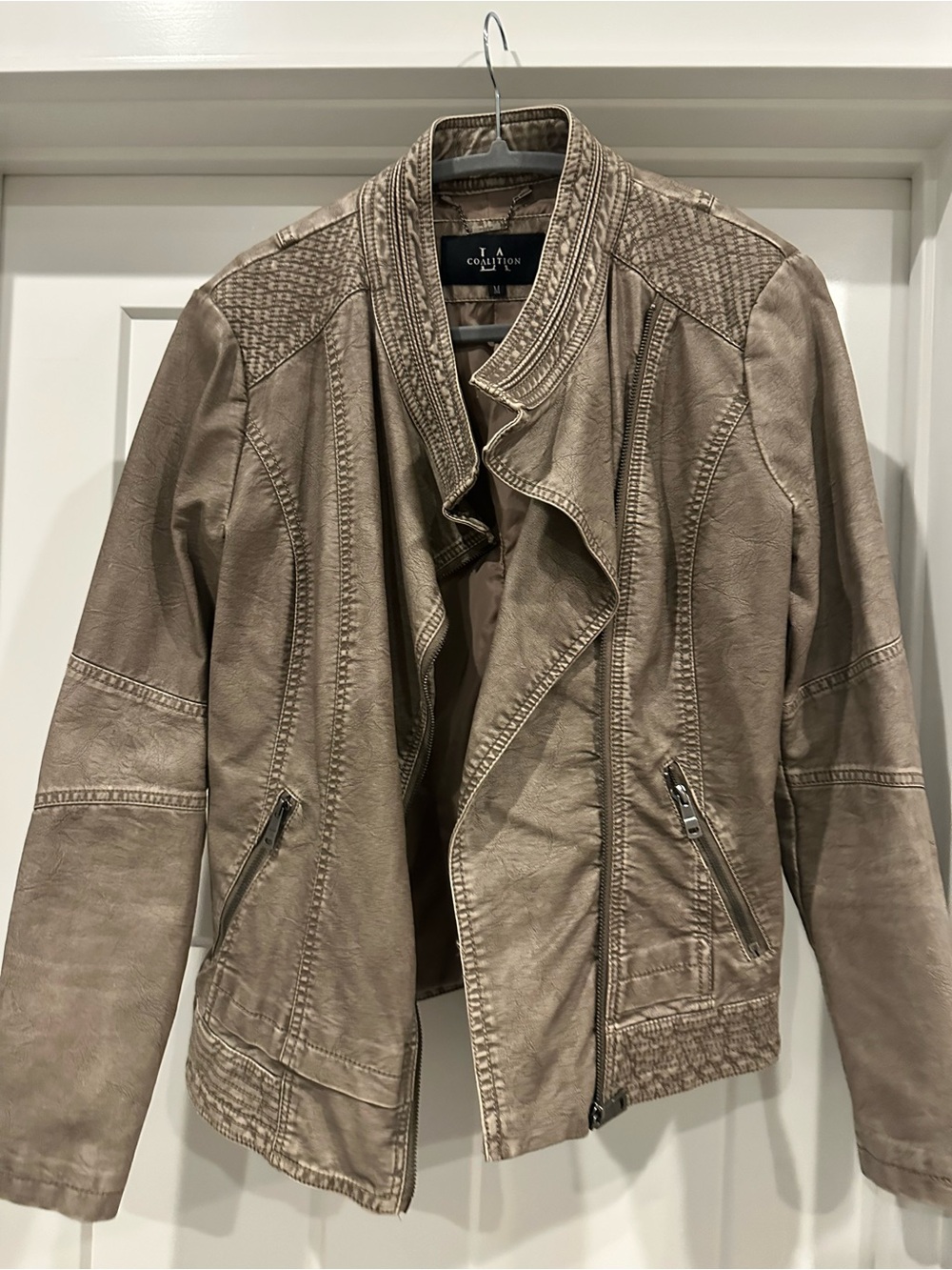 Tea Collection Taupe Faux Leather Moto Jacket - Women